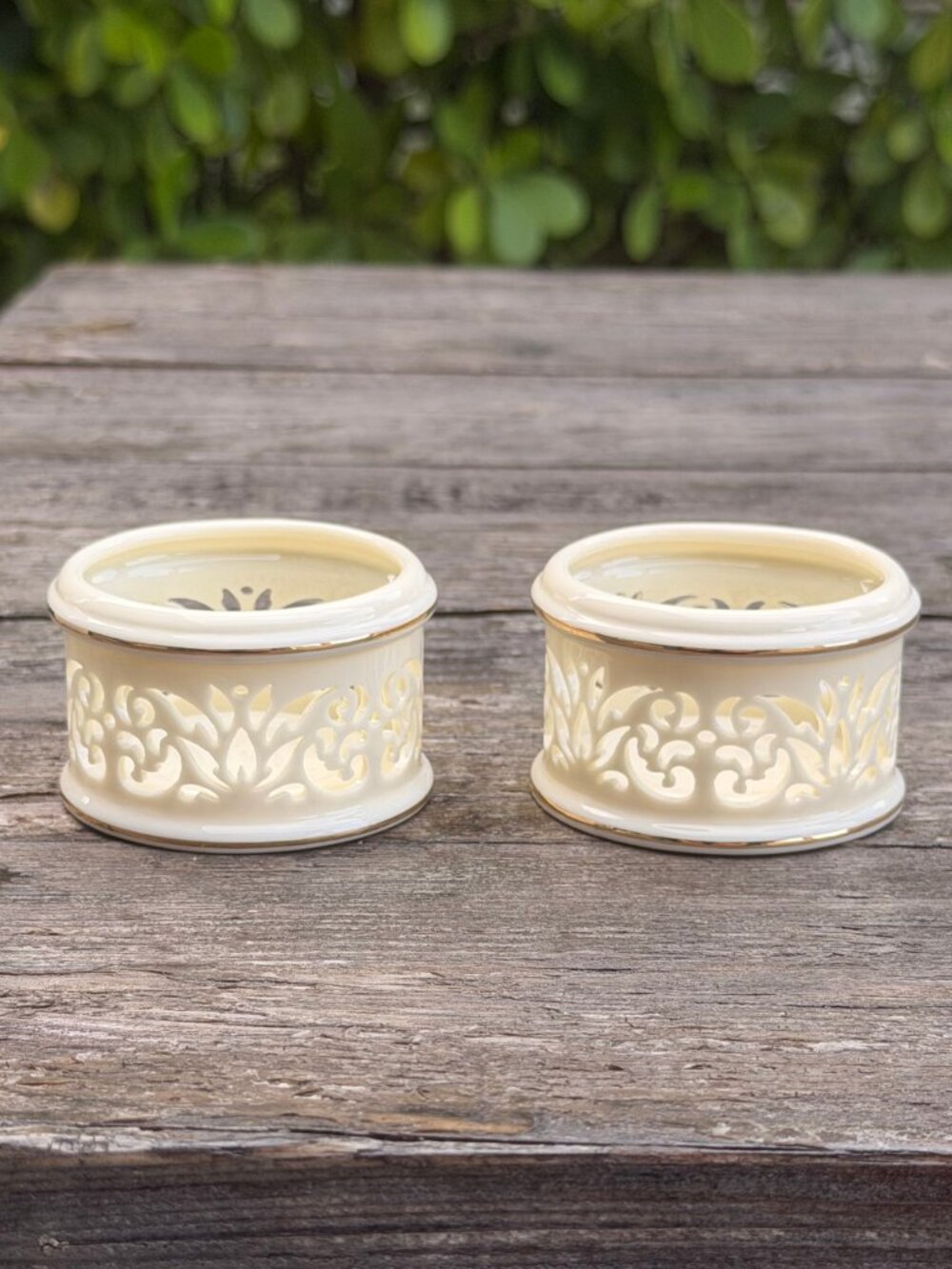 NEW Set Lenox Illuminations Votive Pierced Candle Holder Tea Light Ivory Gold